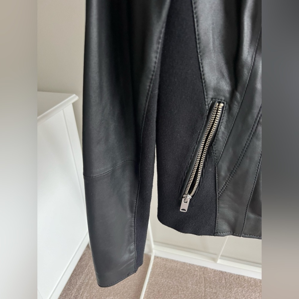 Andrew Marc. Faux Leather Ribbed Panel Jacket. - Picture 4 of 15